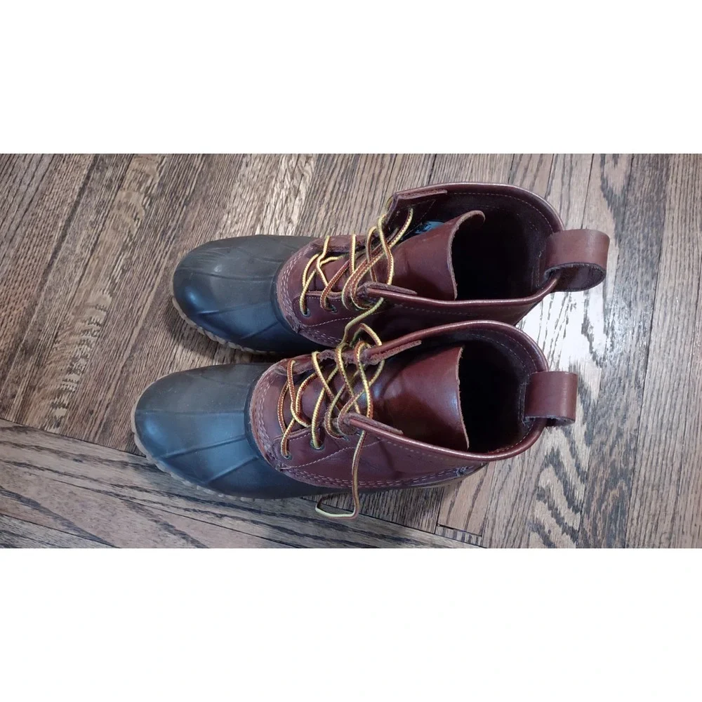 Cabelas Mens Duck Boots Size 10 Brown Leather Rubber Steel Shank Rain Snow Boots